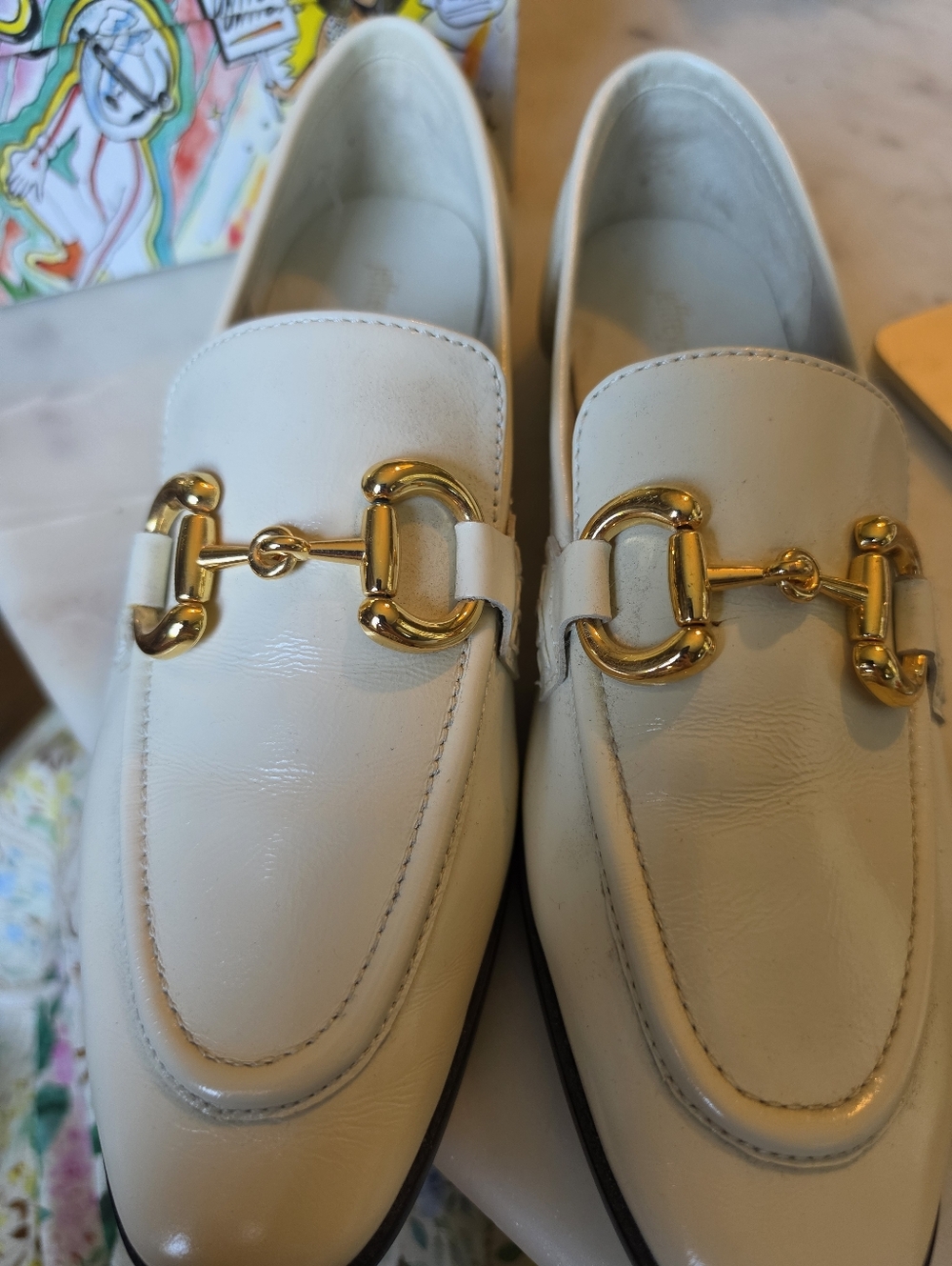 Jeffrey Campbell Ivory Velviteen Horsebit Gold Loafer Size 8 - Picture 6 of 7